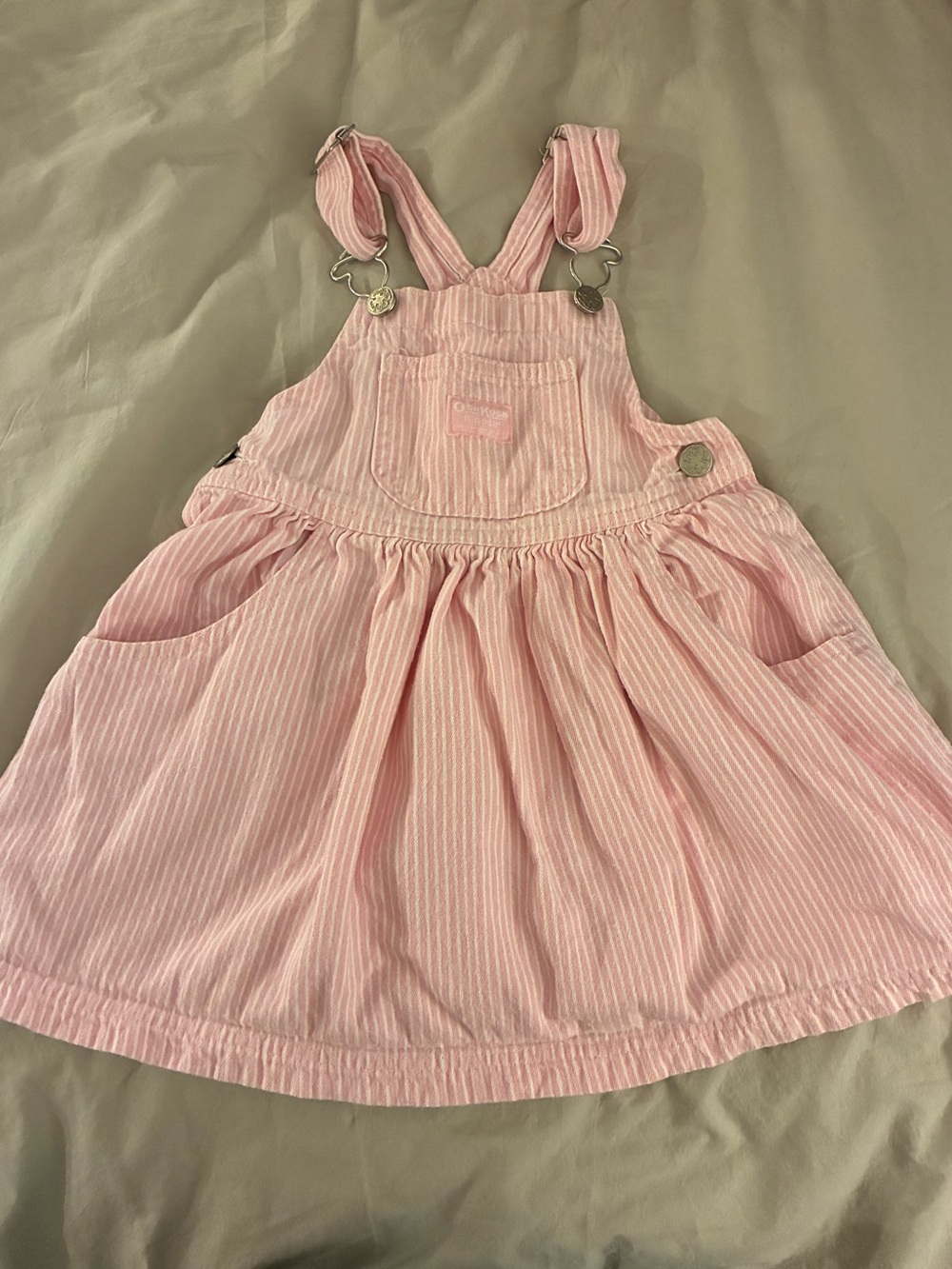 Vintage OshKosh 80’s 90’s Pink Stripe Overall Jumper Dress 3T USA Union Made